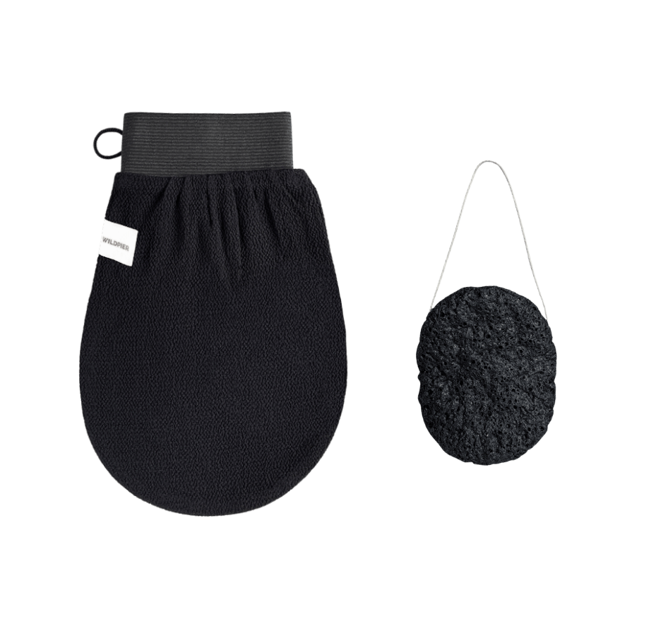 Wildpier Luxe Deep Exfoliation Glove and Konjac Bamboo Charcoal Face Sponge Bundle