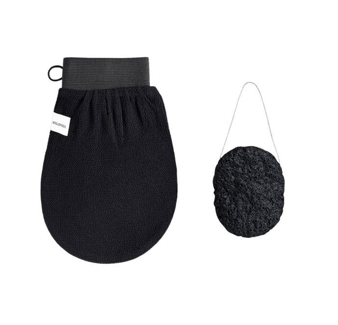 Wildpier Luxe Deep Exfoliation Glove and Konjac Bamboo Charcoal Face Sponge Bundle